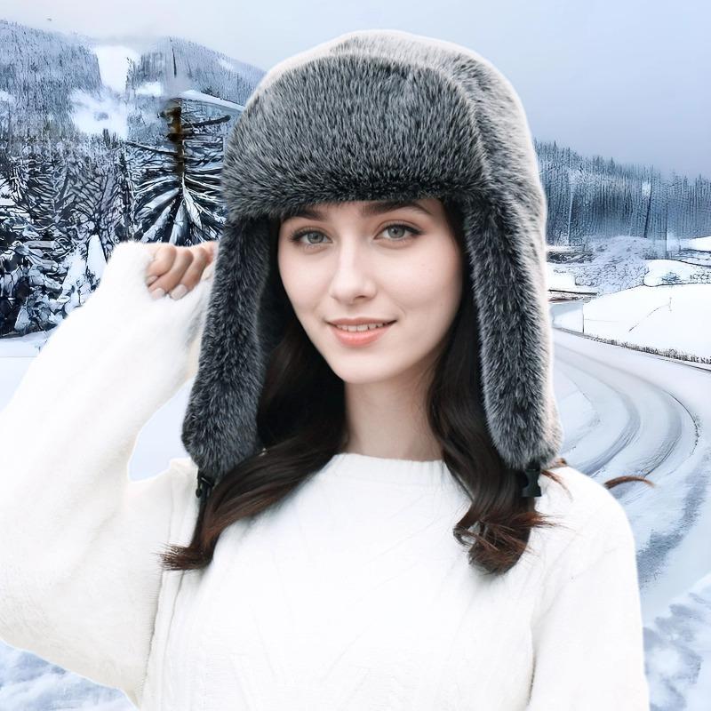 

Нова жіноча зимова тепла снігова шапка з лисячого хутра, шапка-вушанка для подорожей на відкритому повітрі, лижна шапка з імітації хутра L（58-60cm） сірий колір