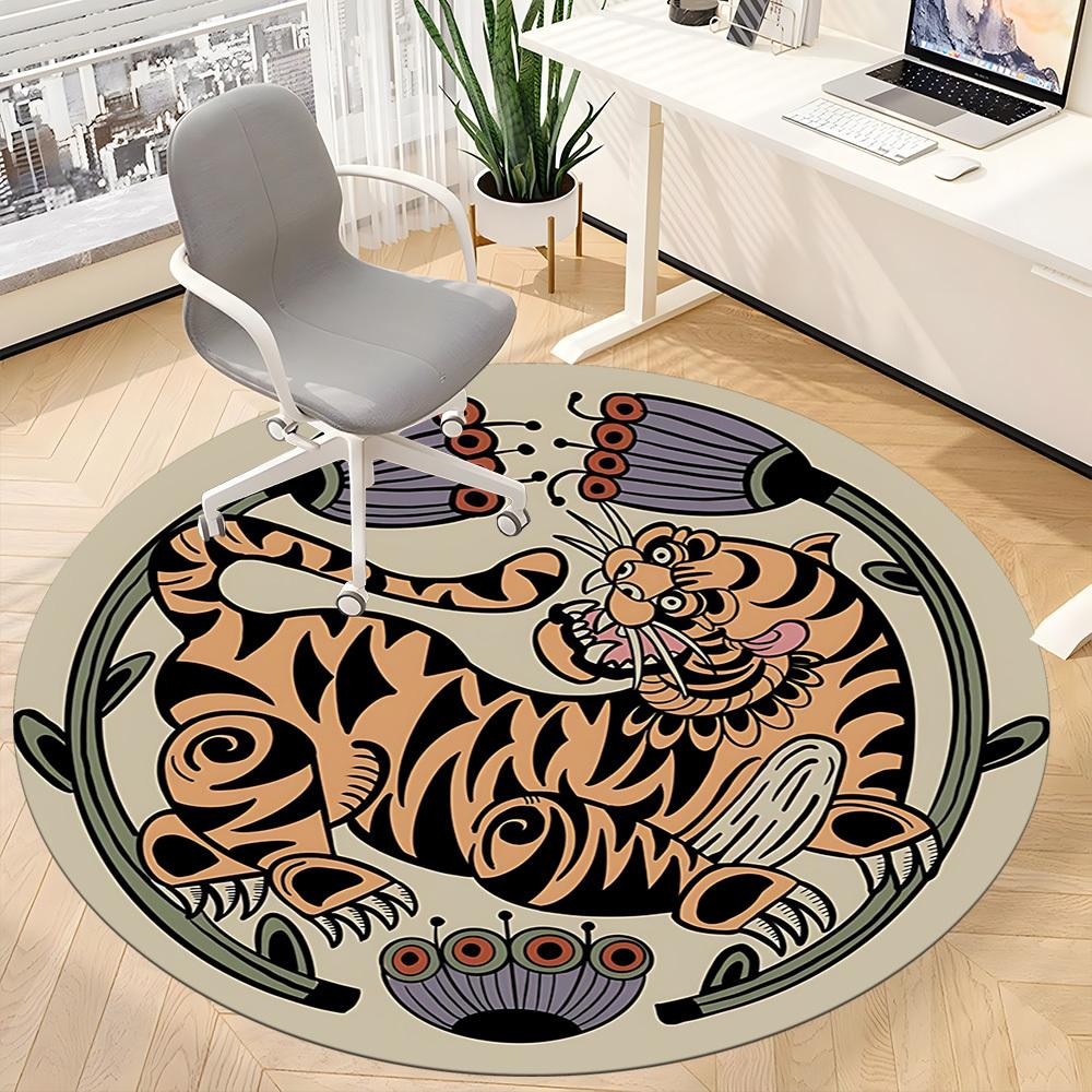 1pc Tiger Artwork Chair Carpet for Office, Round Non Slip Durable Large Size Office Carpet, Suitable for Office
