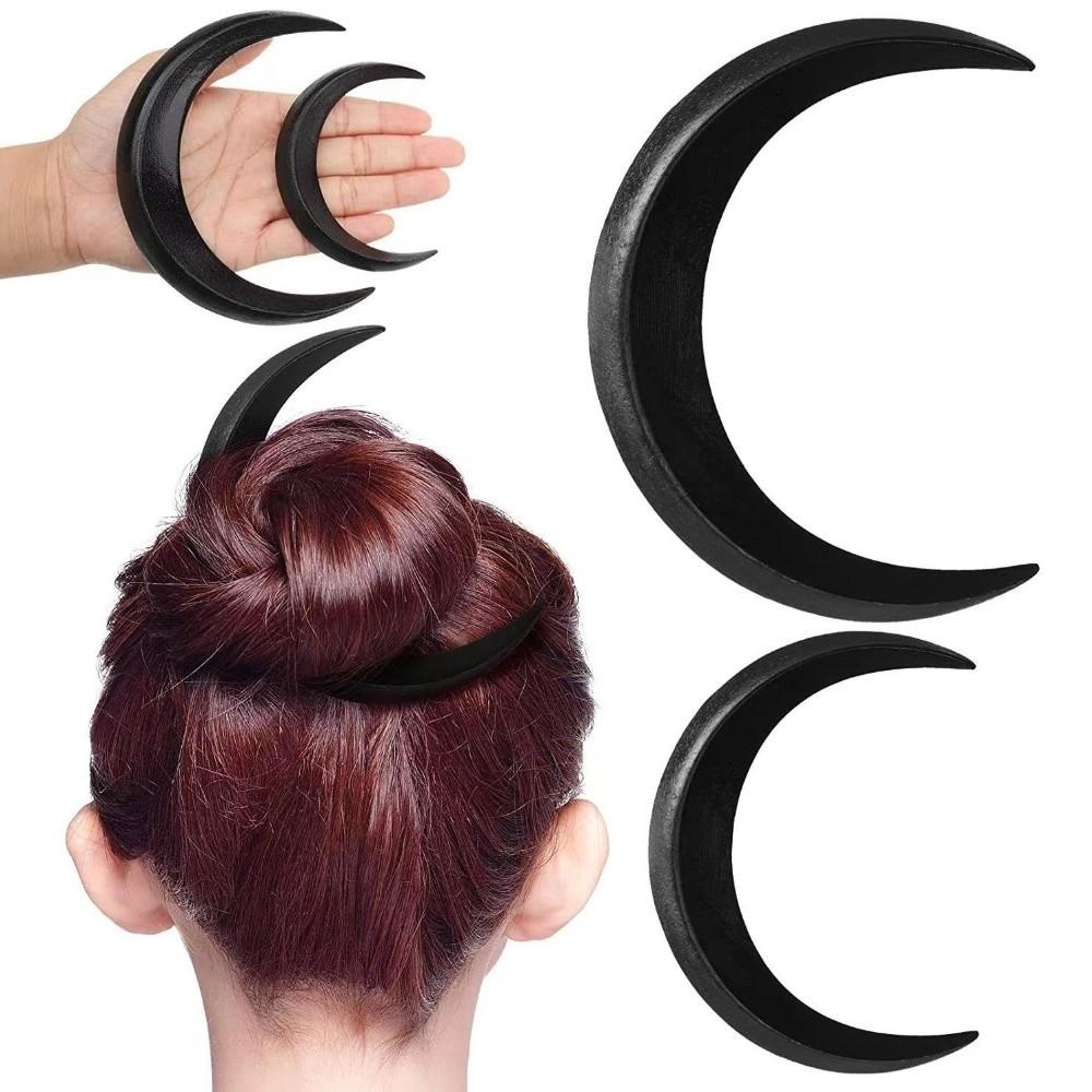 Handcarved Crescent Hair Fork Elegant Handcrafted Hair Stick Wooden Half-Moon Hairpin Accessory