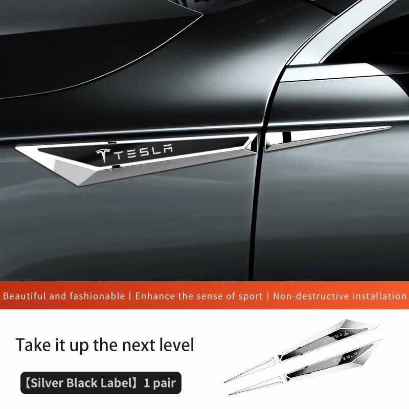 BFNWZ1 Alloy Car Body Side Badge Decal Fender Emblem Sticker for Tesla Model 3 Y S X Roadster Cybertruck P75D P85D P100D Accessories