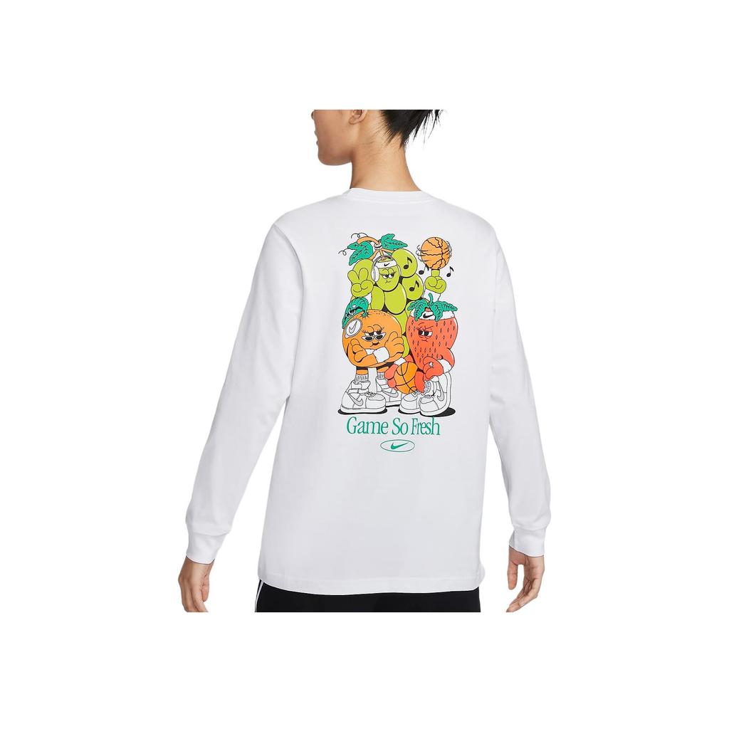 Nike Sportswear Printed Loose Fit Crew Neck Long Sleeve T-Shirt Women tops White FZ3489-100