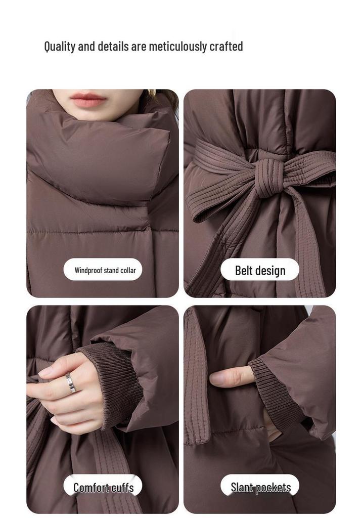European Style 2025 Winter Stand Collar Cotton Jacket with Belt - Stylish, Chic Outerwear