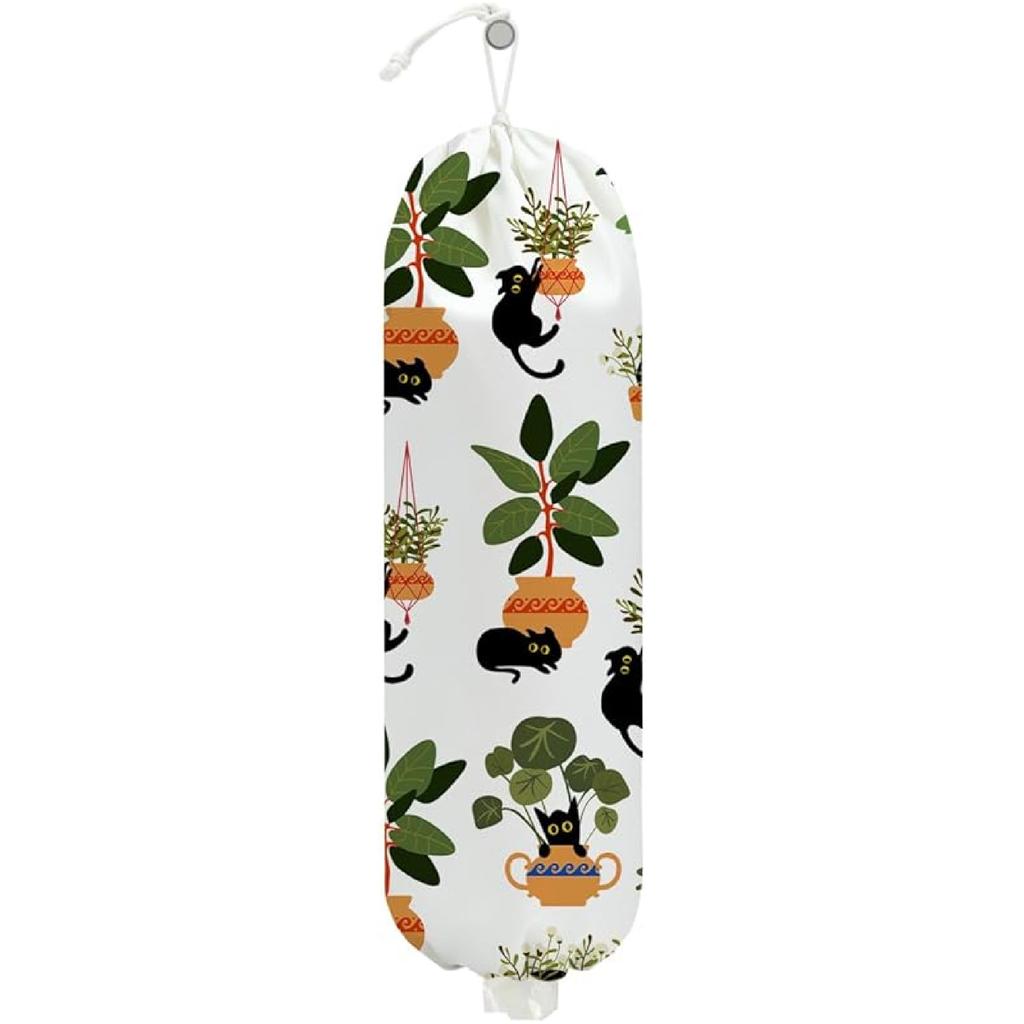 2Pcs Bee Plastic Bag Holder, Wall Mount Grocery Bag Holder for Plastic Bags, Sunflower Reusable Grocery Bags Storage Dispenser for Home Kitchen