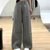 Plus  Size American  Style Grey Wide  Leg Jeans for Women  High  Waist Straight Loose Casual Design  Floor  Length Trousers for Summer