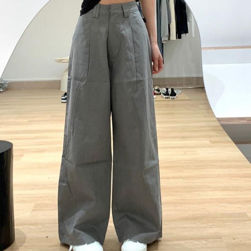 Plus Size American Style Grey Wide Leg Jeans for Women High Waist Straight Loose Casual Design Floor Length Trousers for Summer