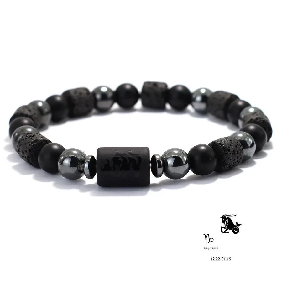 Unique Twelve Constellations Bracelet Men Women Natural Volcanic Rock Onyx Hematite Beaded Healing Braslet Leisure Couple Joias