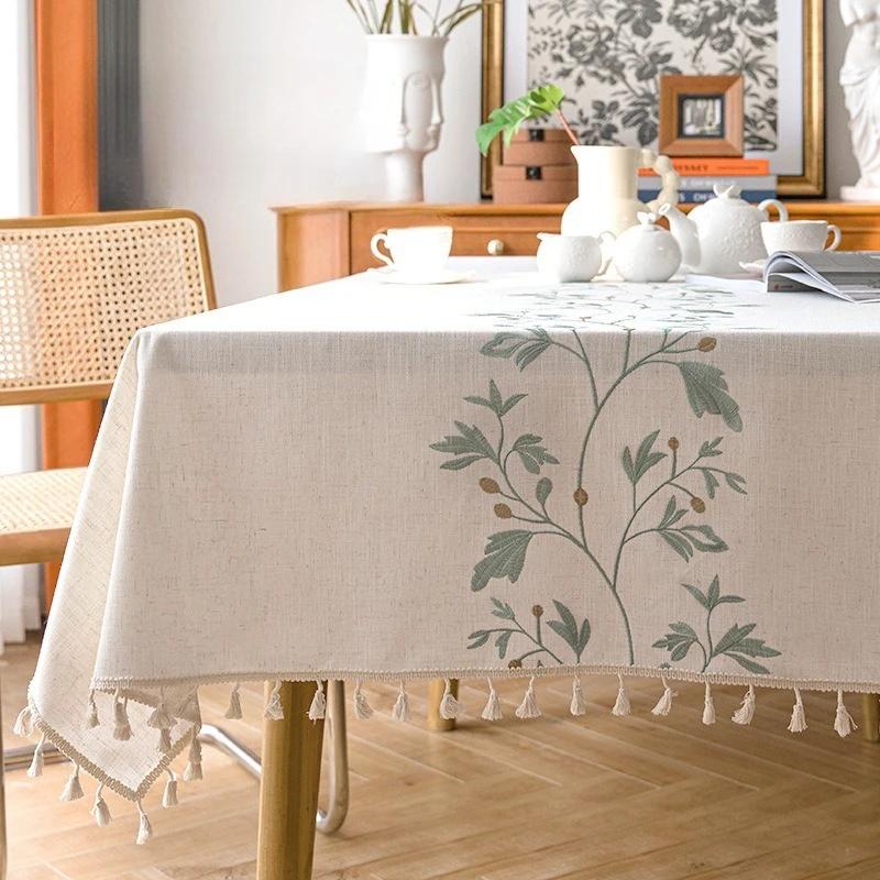 

2025 new imitation cotton and linen dustproof tablecloth waterproof and oil-proof dining table embroidery tablecloth 100x160cm 1pcs