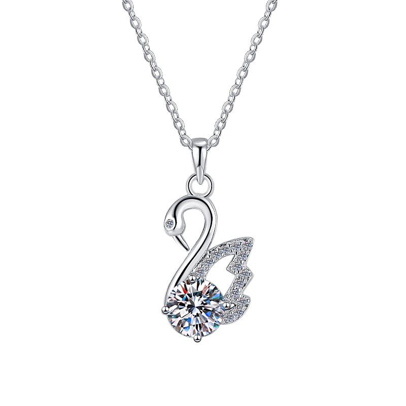 S925 Silver Necklace Women's Light Luxury Niche Swan Pendant 1 Carat D Color Moissanite Collarbone Chain Fashion Jewelry 2026