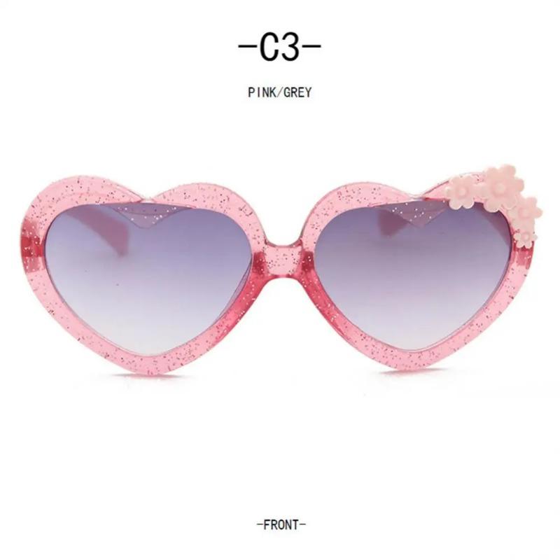 Fashion Heart-Shape Sunglasses for Girls Boys Cute Cartoon Flower Sun Glasses Outdoor Sun Protection Children Lovely Glasses