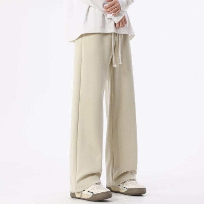 Men's Light Gray Wide Leg Pants, Drawstring Waist Casual Straight Trousers, Streetwear Style for Daily Wear