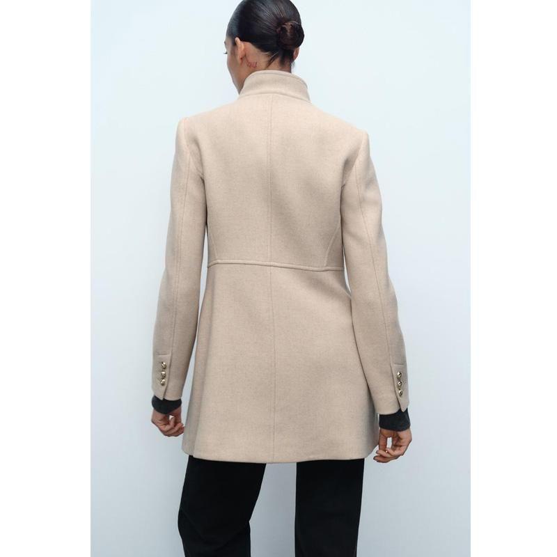 Fall and Winter New Women's Clothing Gold Button Decoration Wool Blend Double Breasted Stand Collar Coat Outwear 9037141
