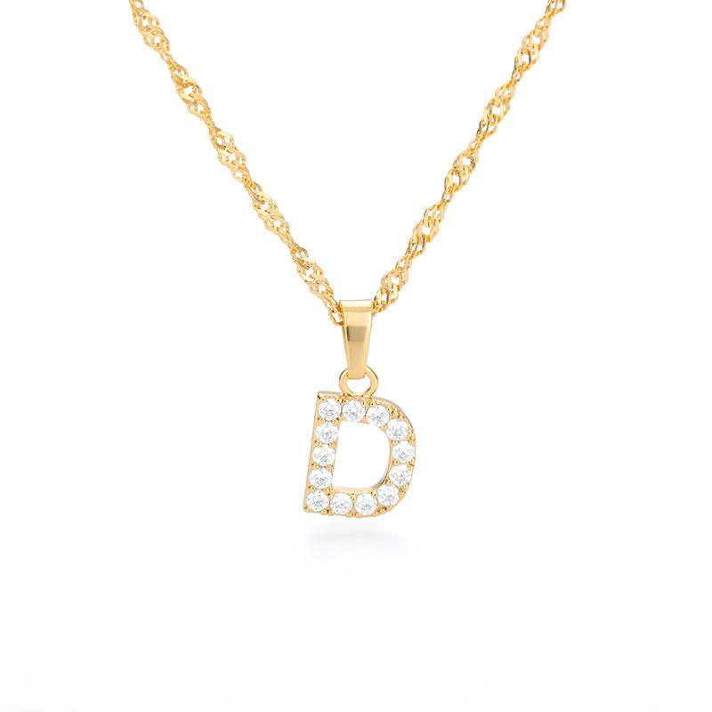 New English letter necklace plated with real gold and slightly inlaid with zircon letter pendant stainless steel chain
