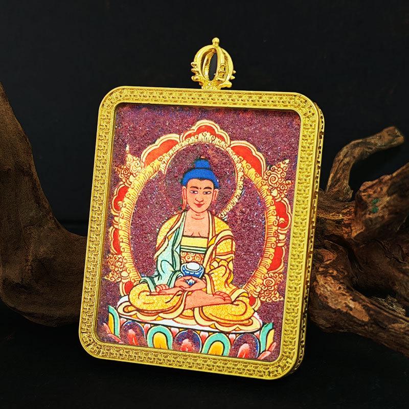 Zodiac Cinnabar Thangka Pendant - Eight Guardian Deities Amulet Box (Samantabhadra & Manjushri)