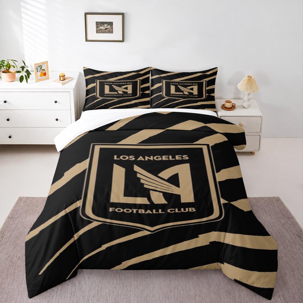 Los Angeles FC Black Gold Crest Bedding set (1 duvet cover, 2 pillowcases, duvet not included) for Game Room Man Cave Decor, MLS Soccer Team Art Print