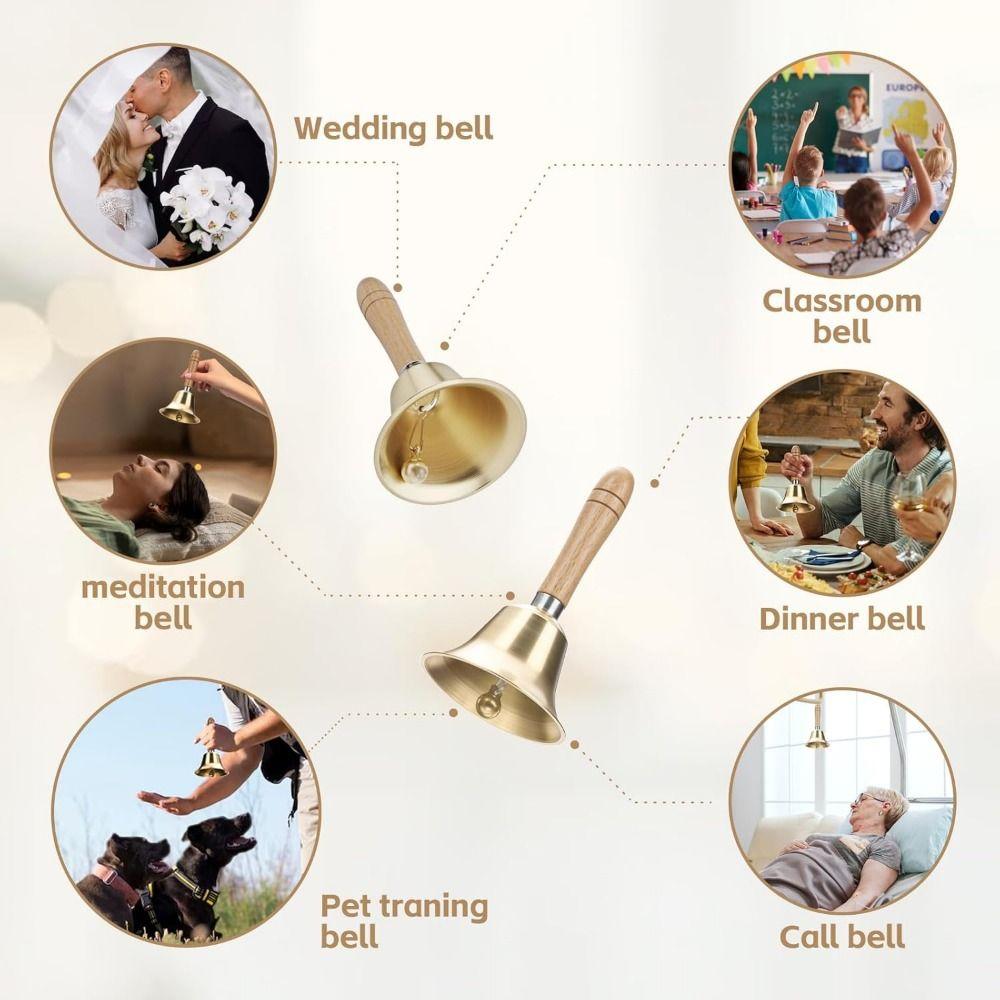 Wooden Handle Super Loud Hand Bell Portable Brass Ringing Handbells  School Classroom