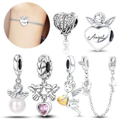 Copperangel Series Guardian Angel Cross Safety Chain Charms Beads For Women Diy Original Bracelet Necklace Jewelry Gift