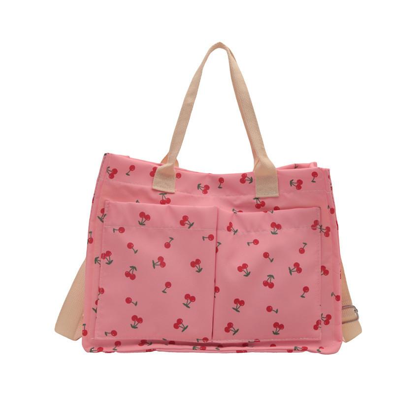 

Trendy Korean Style Black Nylon Shoulder Bag For Students With Spacious Interior And Chic Print рожевий