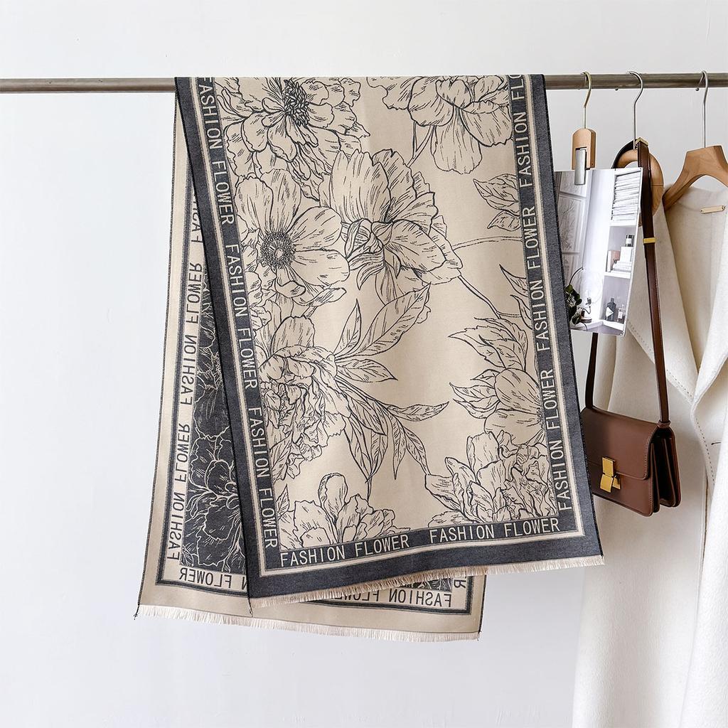 Cashmere Scarf Women Winter Classic Plaid Thicken Student Long Shawl Female Flower Wraps Neck Thicken Warm Blanket Scarves