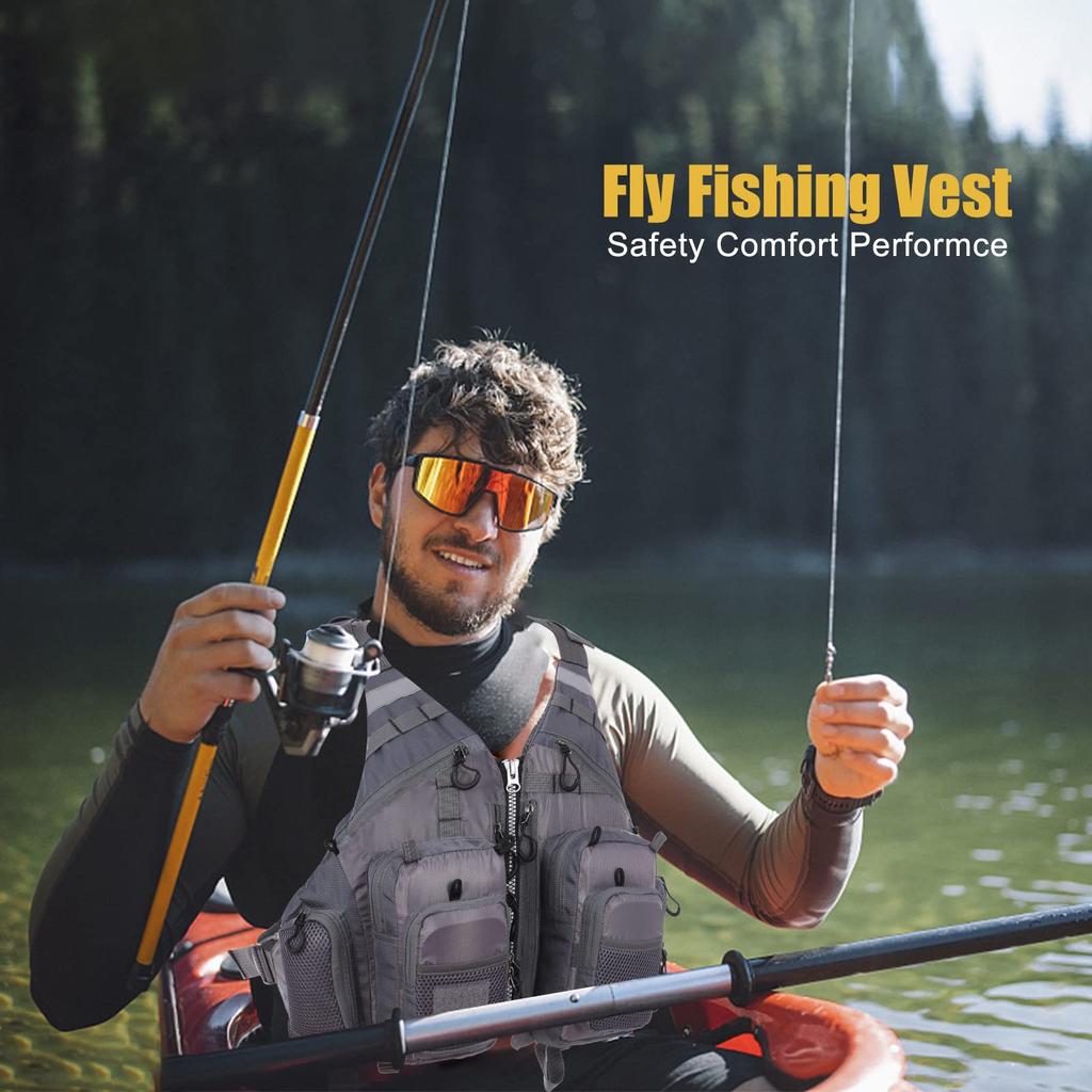 Lixada Fishing Jacket with High Large Multiple Load Capacity Up To One Size Fits All Vest, Buoyancy, Breathable, Capacity, Pockets, Unisex, 95kg,