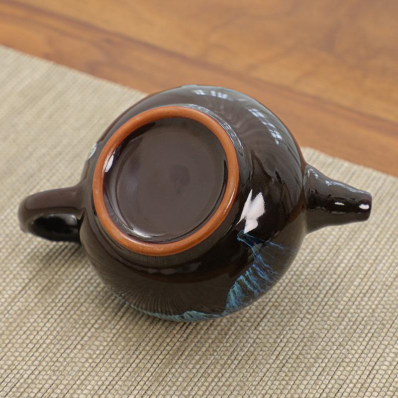 Travel Kung Fu tea set, simple Tianmu glaze brushed sand gold glaze drip pot, real estate business meeting souvenir