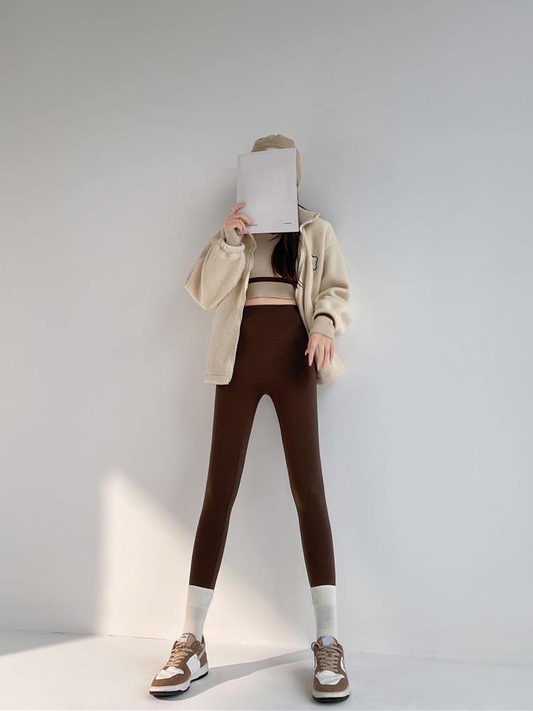 Autumn Winter Lamb Velvet Thicken Sharkskin Leggings Women High Waist Seamless Slimming Warm Leggings Pants