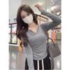 Long-sleeved T-shirt for Women In Autumn and Winter German Velvet Brushed Bottoming Shirt Slim Fit Inner Crop Top