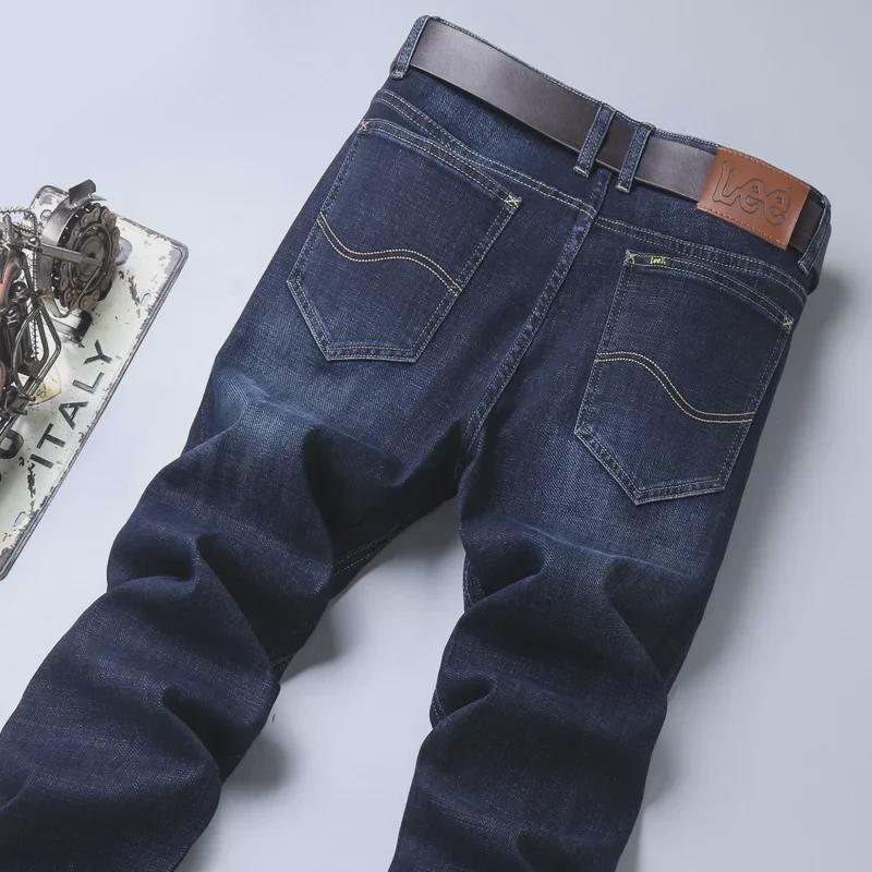 Jeans Grosso Elástico Reto Masculino para Outono/Inverno - Ajuste Casual Slim para Estilo Empresarial de Meia-Idade