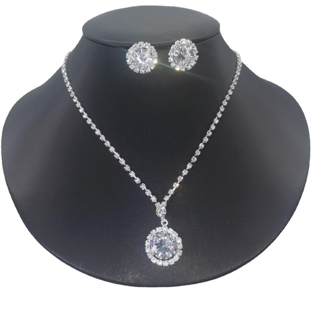 Minimalist Sparkling Zirconia Bridal Jewelry Set: Necklace, Earrings, Bracelet