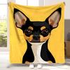 Chihuahua Dog Flannel Fleece Throw Blanket - Soft Polyester All-Season Bedspread, Black & Tan Chihuahua Puppy with Brown Ears
