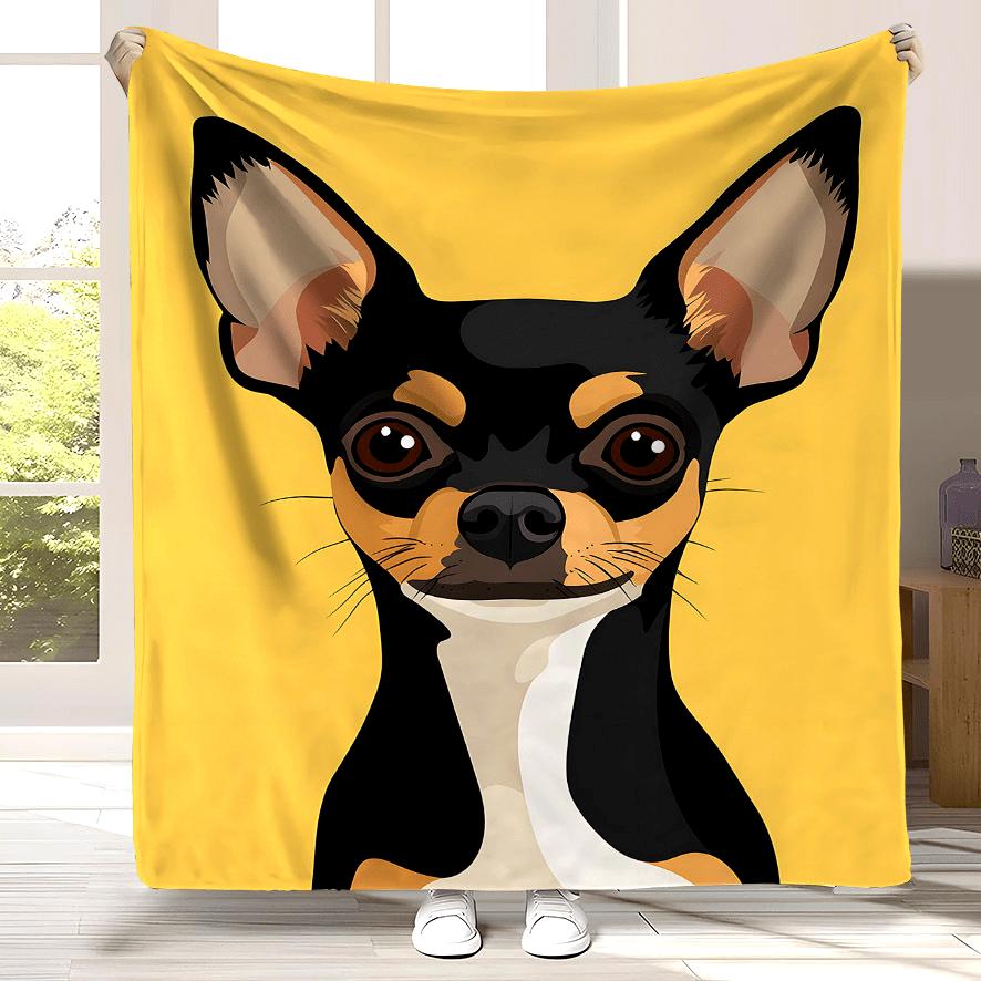 Chihuahua Dog Flannel Fleece Throw Blanket - Soft Polyester All-Season Bedspread, Black & Tan Chihuahua Puppy with Brown Ears 75x90cm28x35in