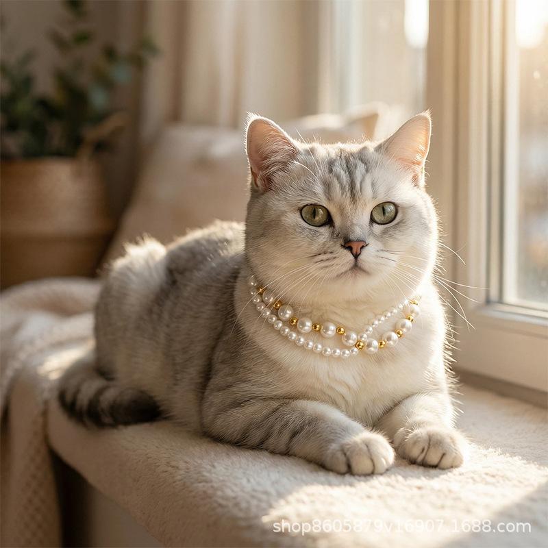 Cute cat and dog pet pearl collar decorations, adorable cat pearl necklace, cat doll necklace accessories