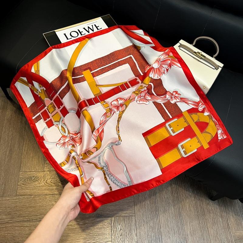Silk scarf women's spring and autumn decoration versatile ins simple style striped square scarf streamer simulation silk fashion scarf scarf scarf