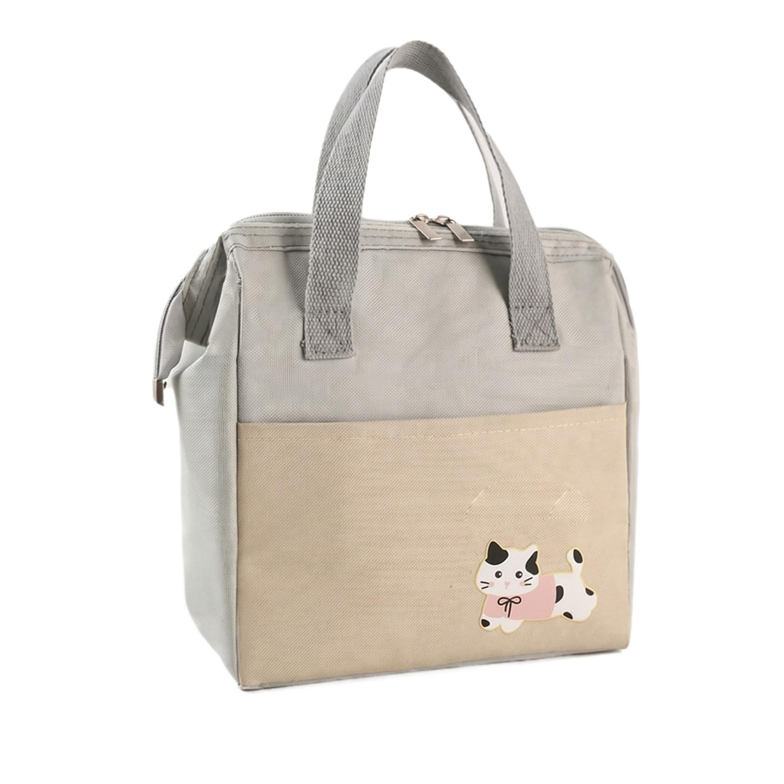 

Insulated Lunch Bag Portable Handheld Bento Box Carrier with Zipper Closure and Front Pocket for Food Storage and Transportation one size