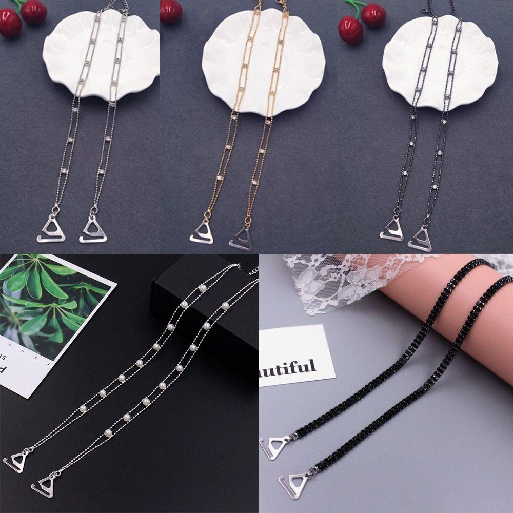 1Pair Metal Aniti-slip Bras Straps Fashion Rhinestone Pearl Underwear Strap Adjustable Shoulder Strap Women Lingerie Accessories