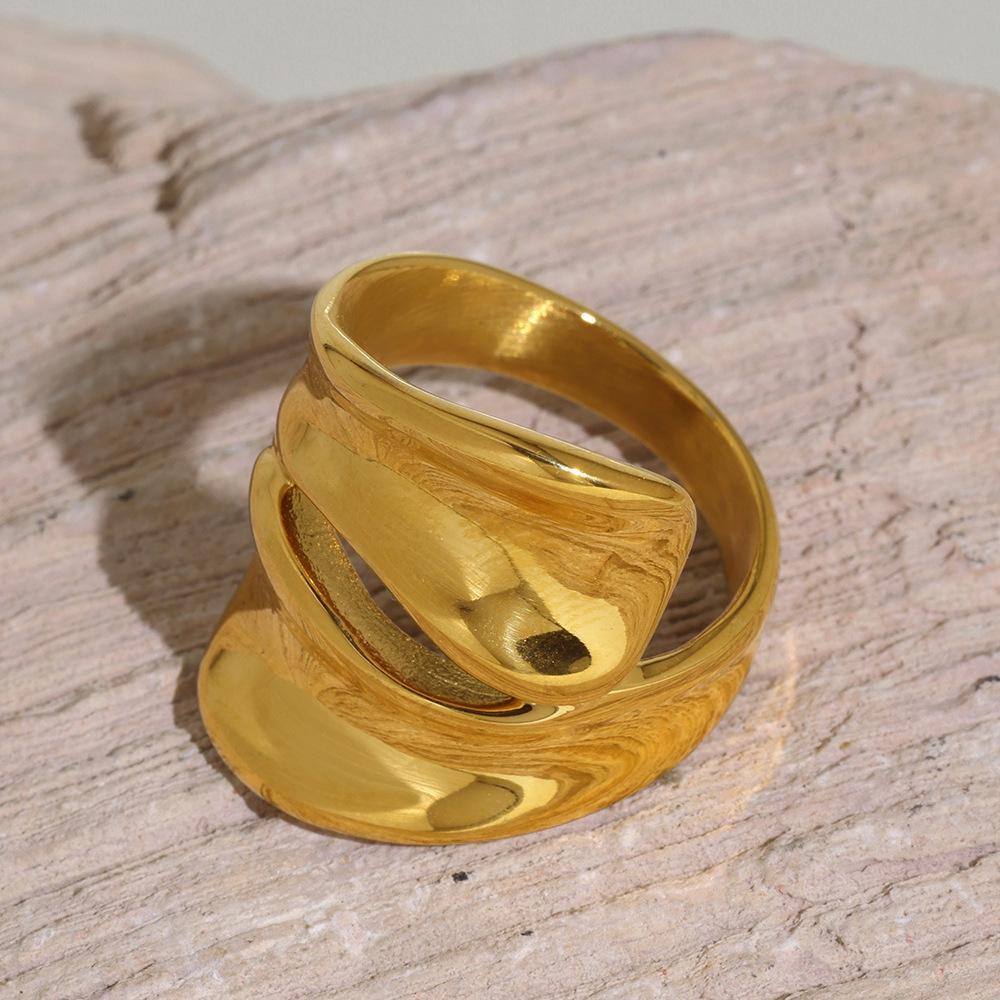 Inel din Oțel Titanic Placat cu Aur de 18K Modă Europeană și Americană Inel Neregulat Inel pentru Deget Arătător Bijuterii cu Păstrarea Culorii