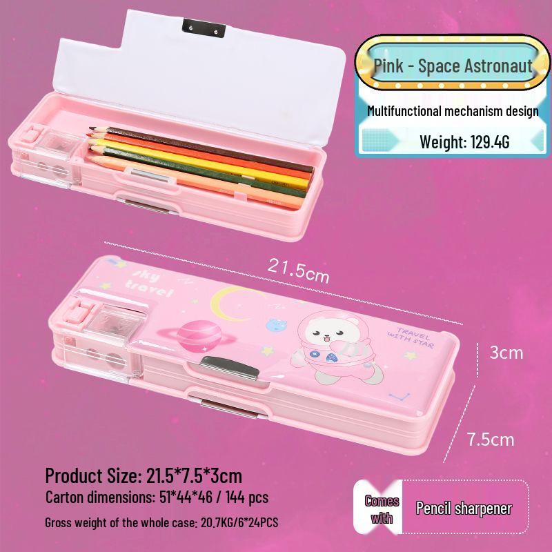 Multi-functional Double-Layer Pencil Case for Boys & Girls - Plastic, Simple Design for Kindergarten & Primary School Students