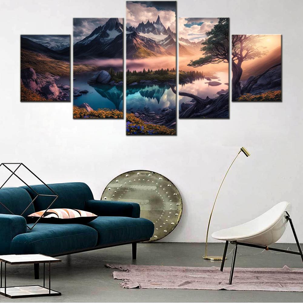 

5 Pieces Canvas Wall Arts Poster Painting Nature Scenic Morning Wallpaper Home Decor Picture Printing Living Room Mural Artwork 20X35 20X45 20X55CM