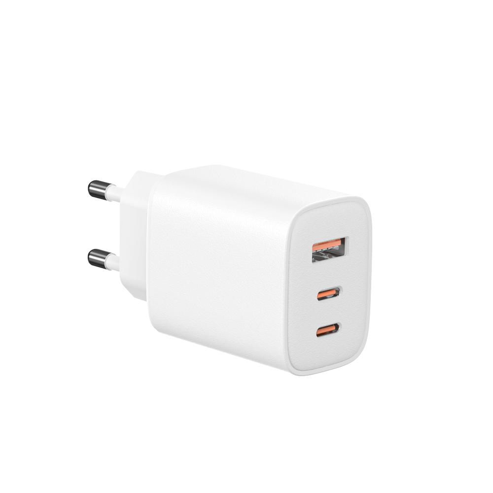 Chargeur Rapide 65W 3 Ports 2 USB C 1 USB A Chargeur Mural Bloc de Charge Rapide pour Téléphone Tablette Appareils Multiples blanc