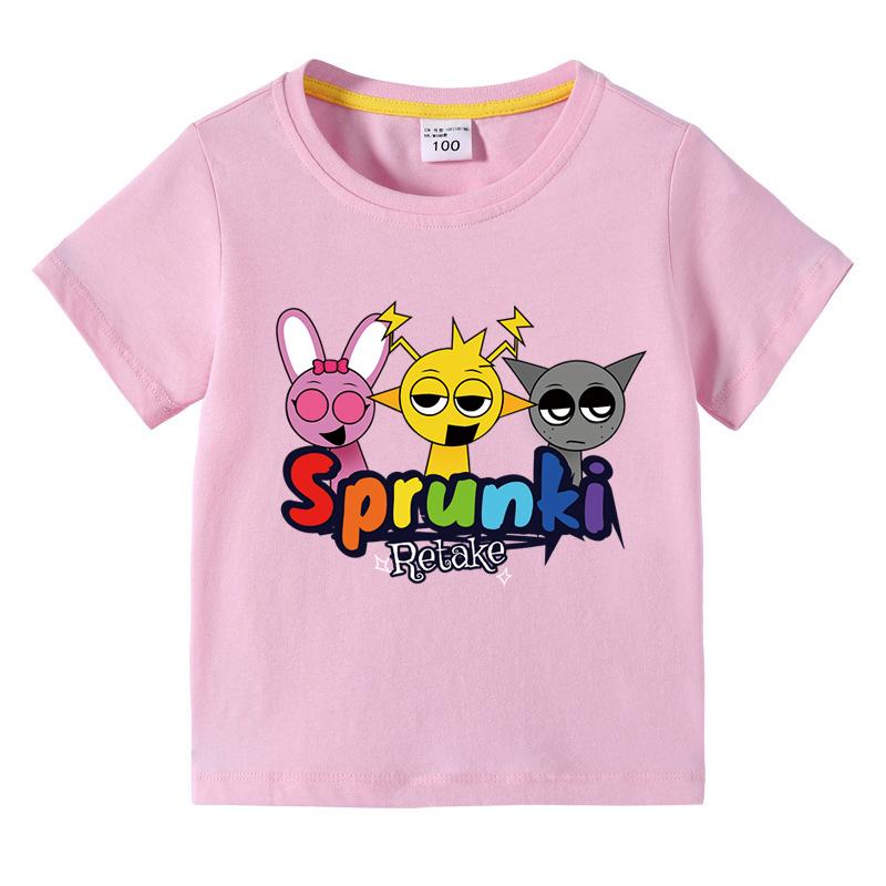 

Мультяшная футболка Sprunki для детей, хлопковые футболки Incredibox для малышек, топы с коротким рукавом, летняя одежда для мальчиков, детская одежда 110