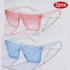 2pcs New Oversized Square Sunglasses Women Vintage Flattop One Piece Sun Glasses Fashion Gradient Shades For Female
