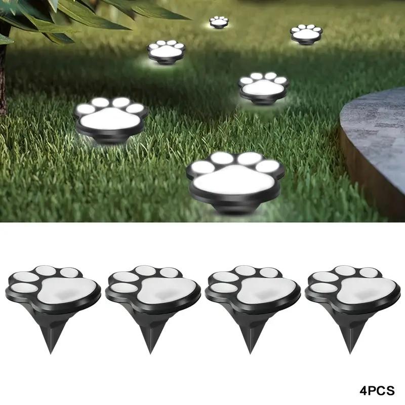 2/4 Stück Vier LED Hunde Pfotenabdruck Solarleuchten, Katze, Welpe Tier Gartenleuchten Pfotenleuchten für Gehweg, Rasen, Hof, Außendekoration
