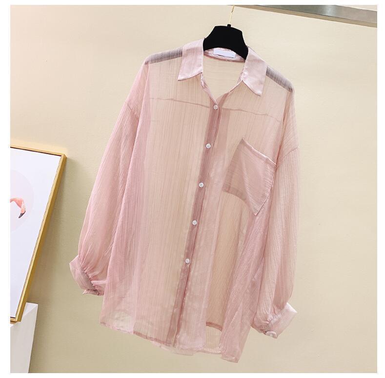 Summer Sunscreen Shirt Elegant Perspective Thin Blouse Korean Loose Casual Women
