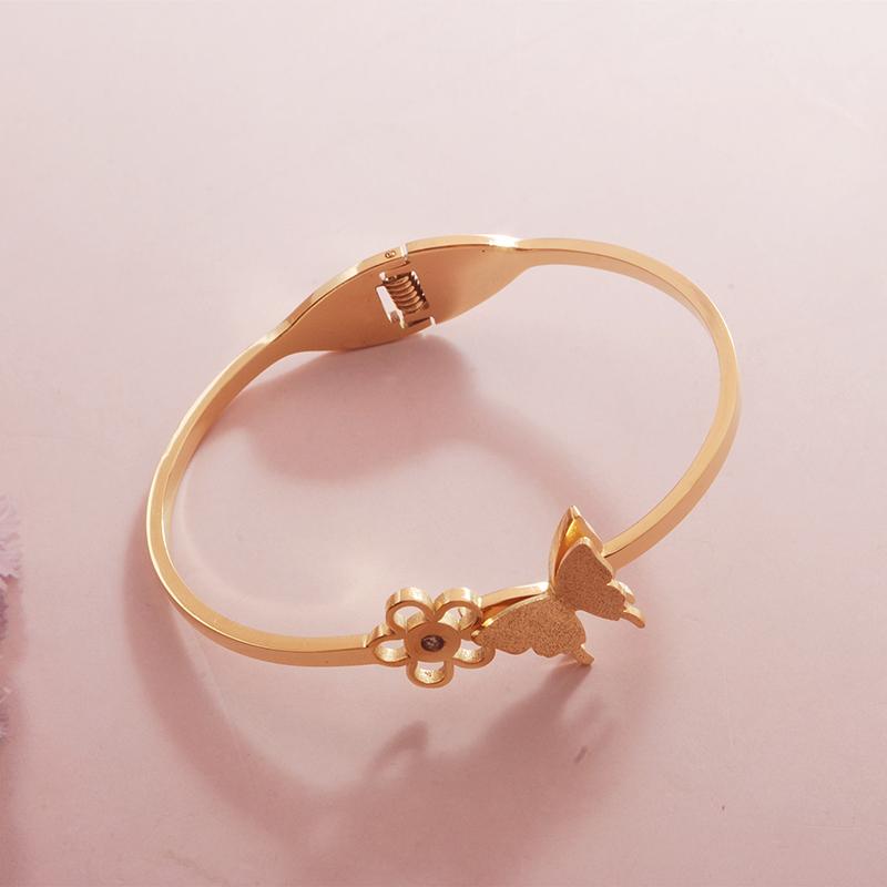 Fashion Ladies Titanium Steel Flower Butterfly Bracelet Bangles
