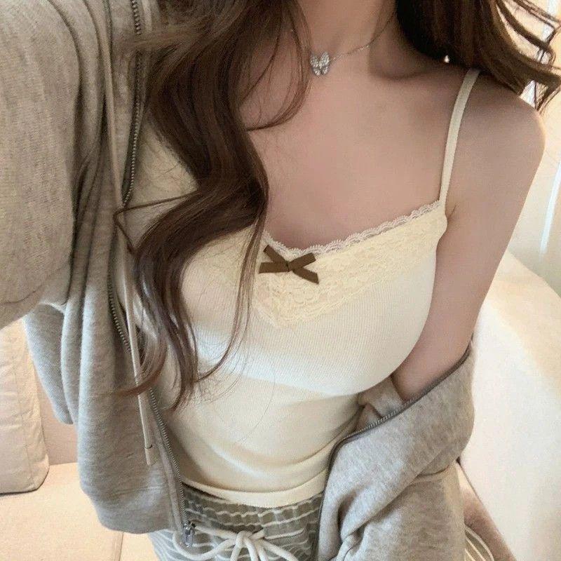 Plus Size Lace Camisole for Women: Elegant Bowknot Sleeveless Base Layer