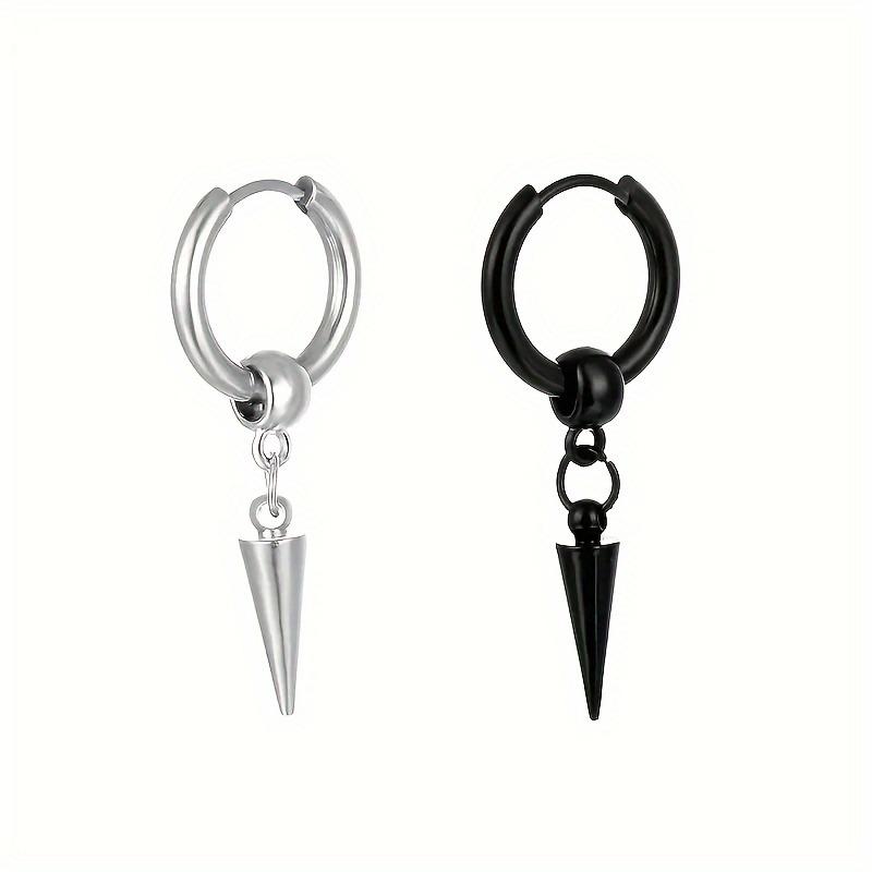 1pairs Fashion Stainless Steel Men s Cone Pendant Earrings, Retro Punk Style Hip-hop Dangle Earrings For Men