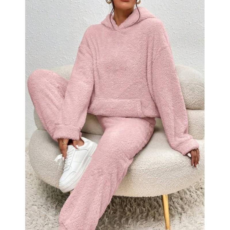 Women Autumn Winter Casual Hooded Sweatshirt + Leg Pants 2 Piece Set Warm Plus Size Trousers Suit Female Outfit