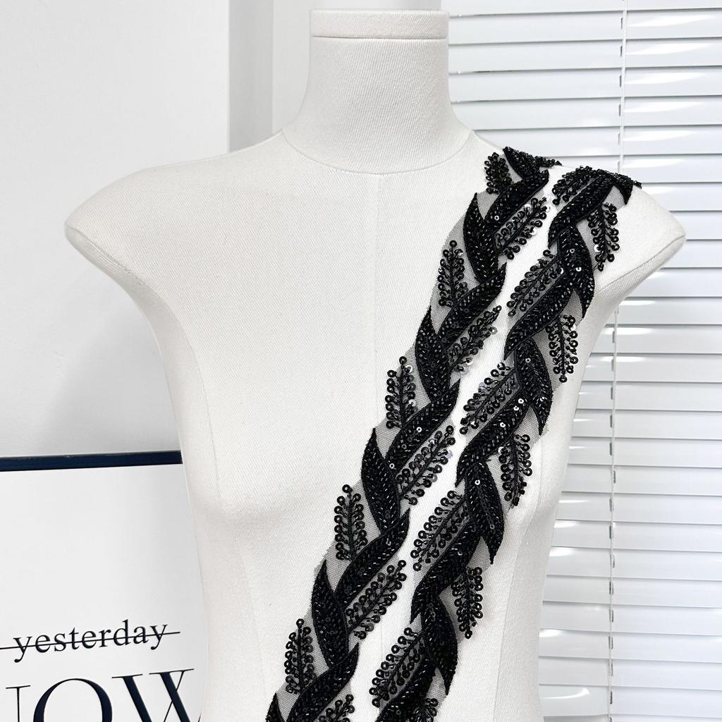 Broderie Mașină Plasă Mărgele Alb-Negru Paiete Frunze Broderie Dantelă Handmade Accesorii DIY Decorative Accesorii Îmbrăcăminte