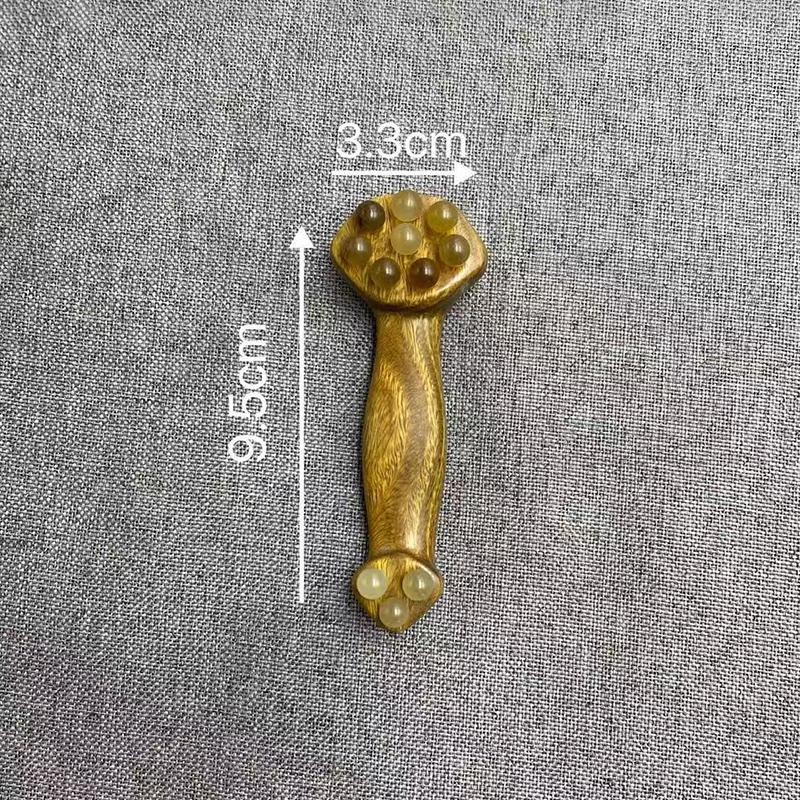 Double Ended Facial Fascia Lifting Tool With 11 Brass Gold Bead Sandalwood Cheek Eyes Beauty Massage Gua Sha Stick Point Relax