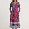 Šaty Pro Ženy Dlouhé Boho Plážové Šaty Elegantní Maxi Šaty Výstřih do V Dlouhý Rukáv Šaty s Kapsami