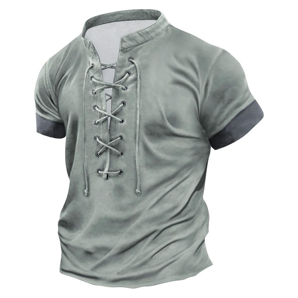 Herren-T-Shirt mit Retro-Krawatte, lässig, farblich abgestimmt, kurzärmelig